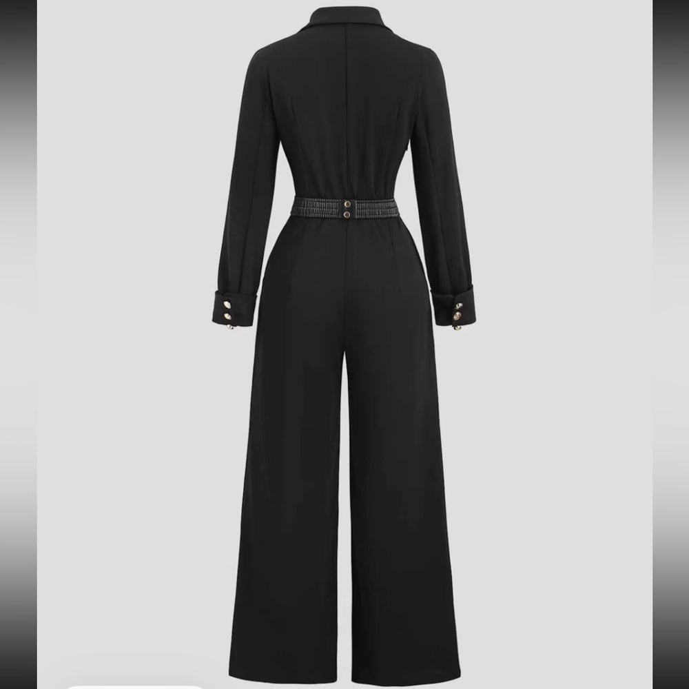 Elegant Black Double-Breasted Jumpsuit - Picture 2 of 5
